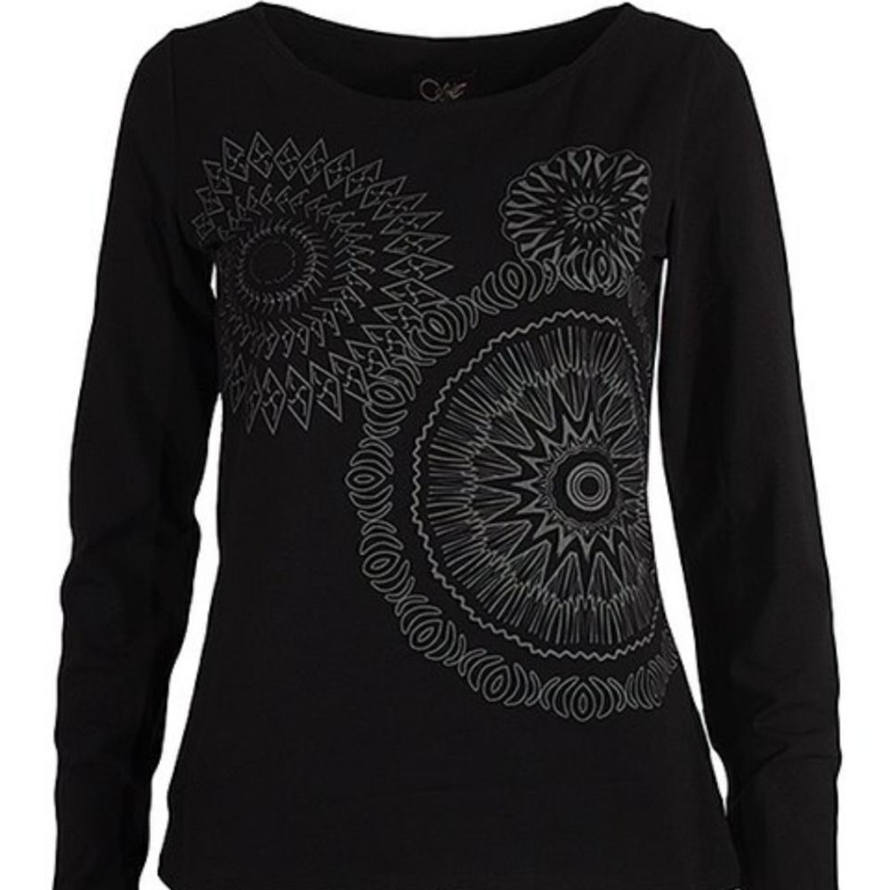 COLINE black t-shirt triple burst long‎ sleeve tee shirt L